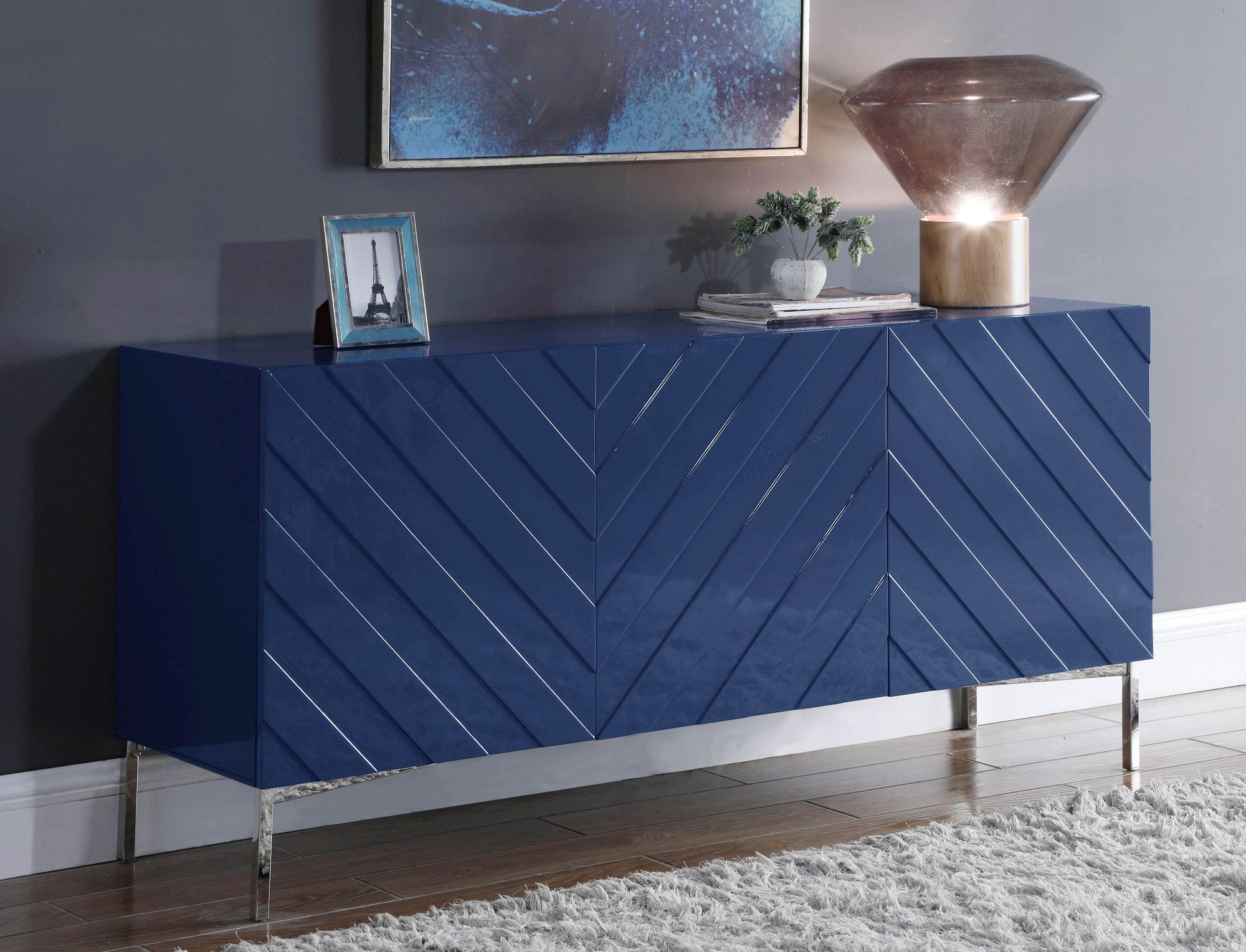 Collette 3-Door Sideboard with Chrome Stainless Steel Base
