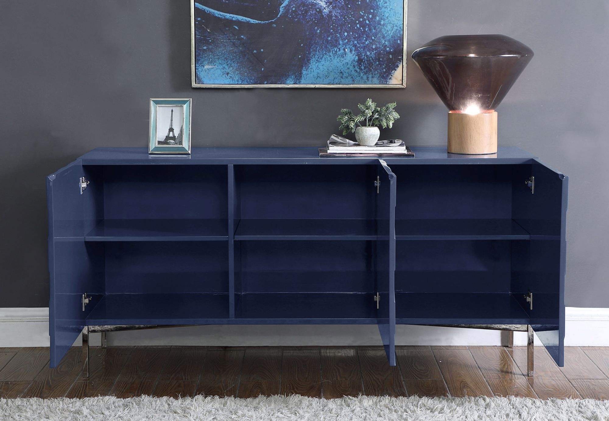 Collette 3-Door Sideboard with Chrome Stainless Steel Base