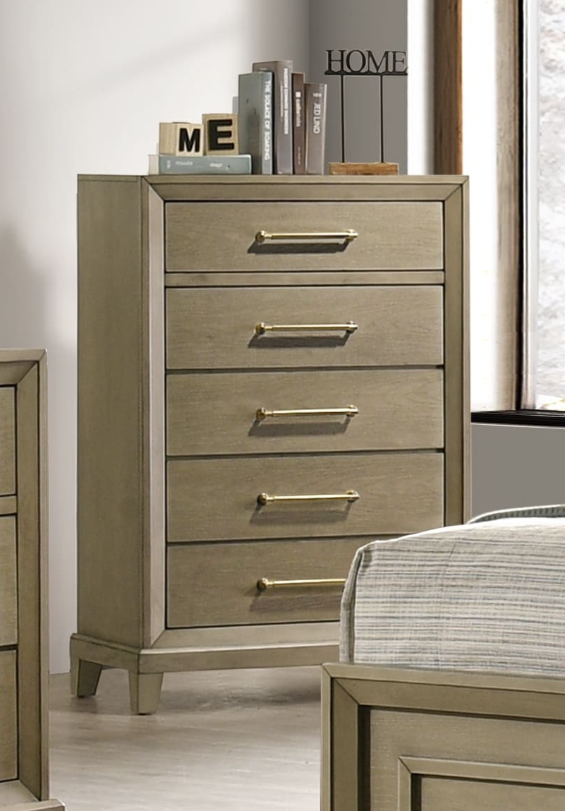 Dove Bedroom Set LED Bedroom Furniture with Wireless Charging & Gold Accents