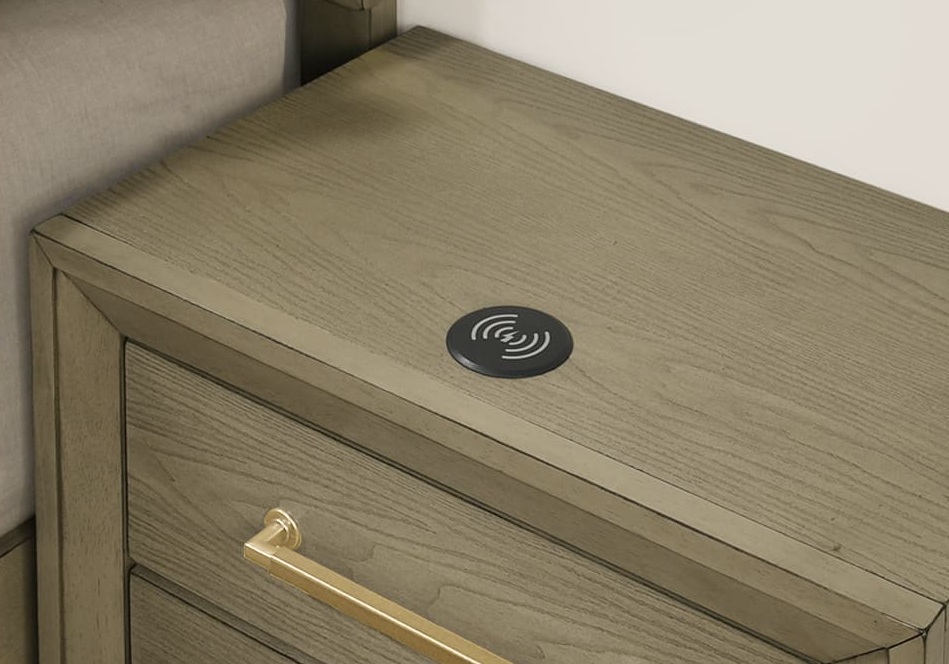 Dove 2-Drawer Nightstand Wood Bedside Table with Wireless Charging & Gold Pulls