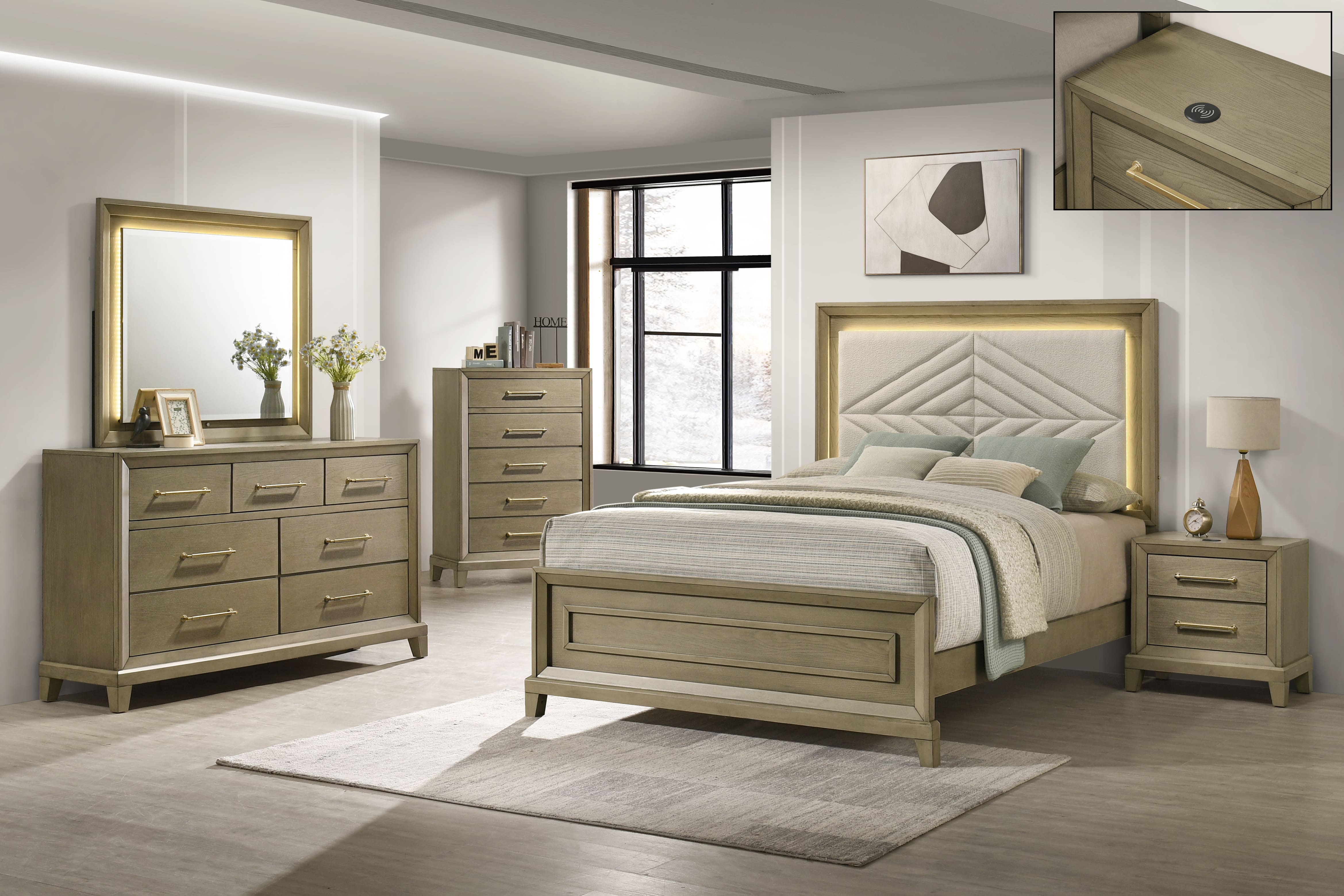 Dove 5-Drawer Chest Tall Bedroom Chest of Drawers with Brushed Gold Pulls