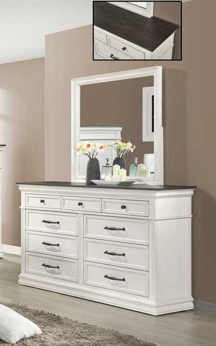 Eden Bedroom Set White & Dark Two-Tone Farmhouse Bedroom Furniture with Antique Hardware