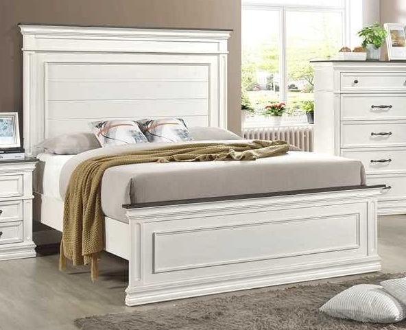 Eden King Panel Bed White & Dark Two-Tone Farmhouse Bed with Shiplap Headboard & Molding Detail