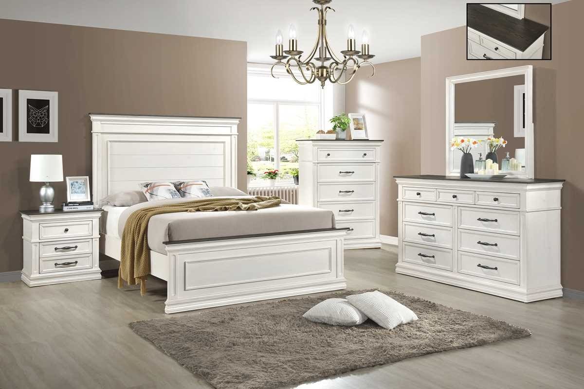 Eden Dresser Mirror White Wood Rectangular Farmhouse Bedroom Mirror with Dark Accent Frame