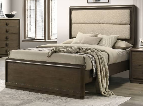 Luna Panel Bed Rounded Wood Frame Bed with Boucle Upholstered Headboard