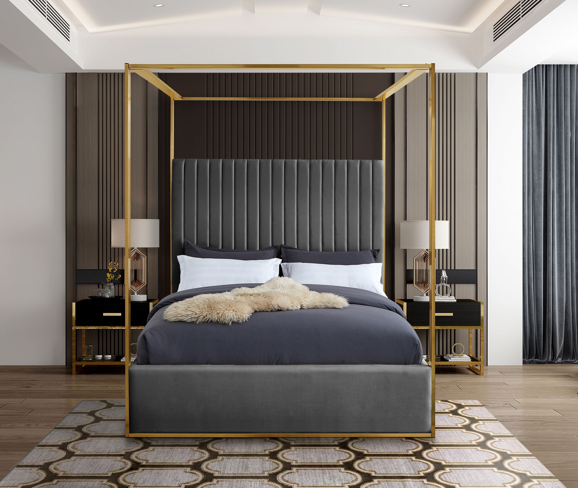 Jones Velvet Queen Size Canopy Bed