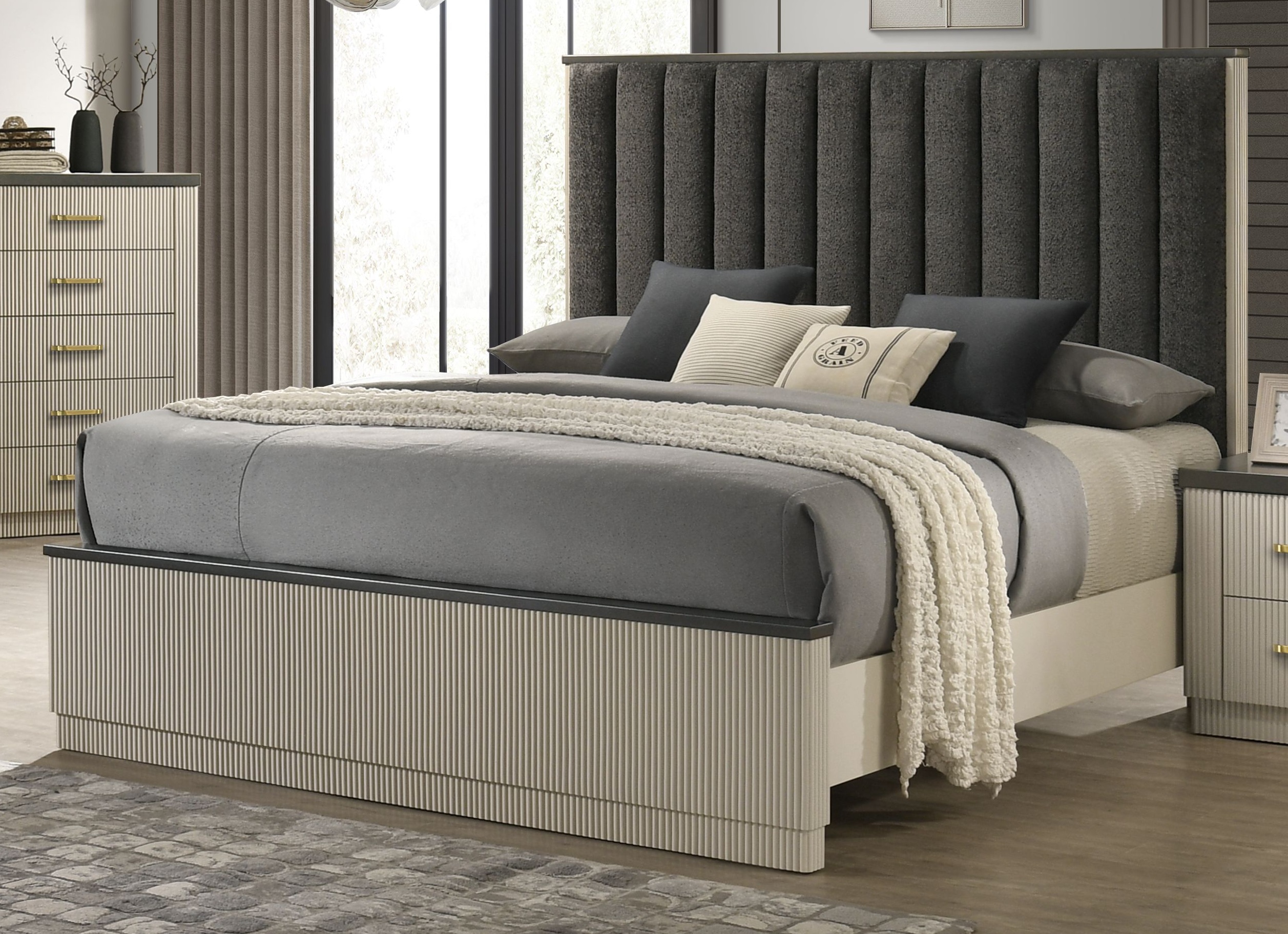 Casey Bedroom Set Modern Bedroom Furniture Collection with Gold Accents