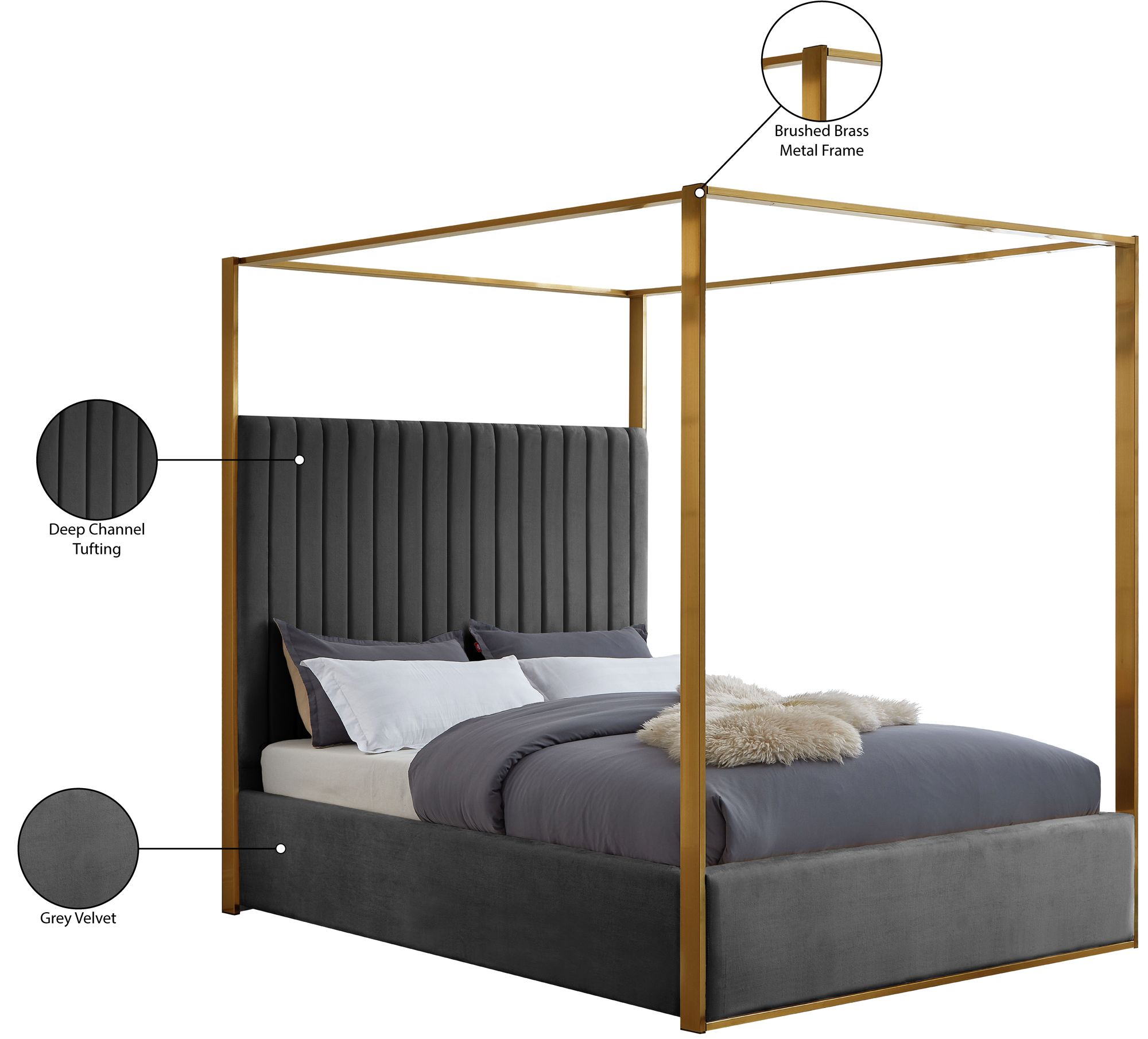 Jones Velvet Queen Size Canopy Bed