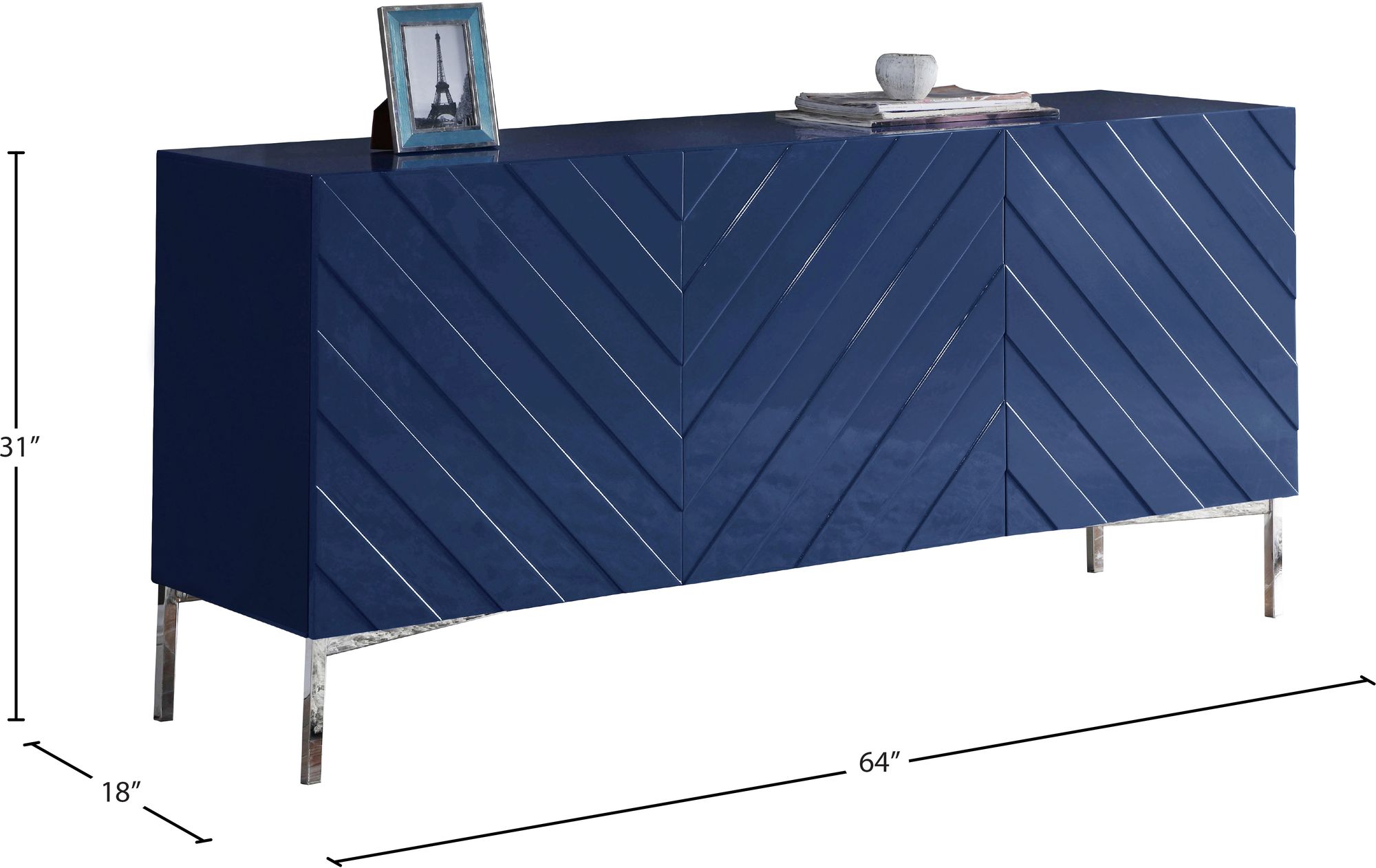Collette 3-Door Sideboard with Chrome Stainless Steel Base