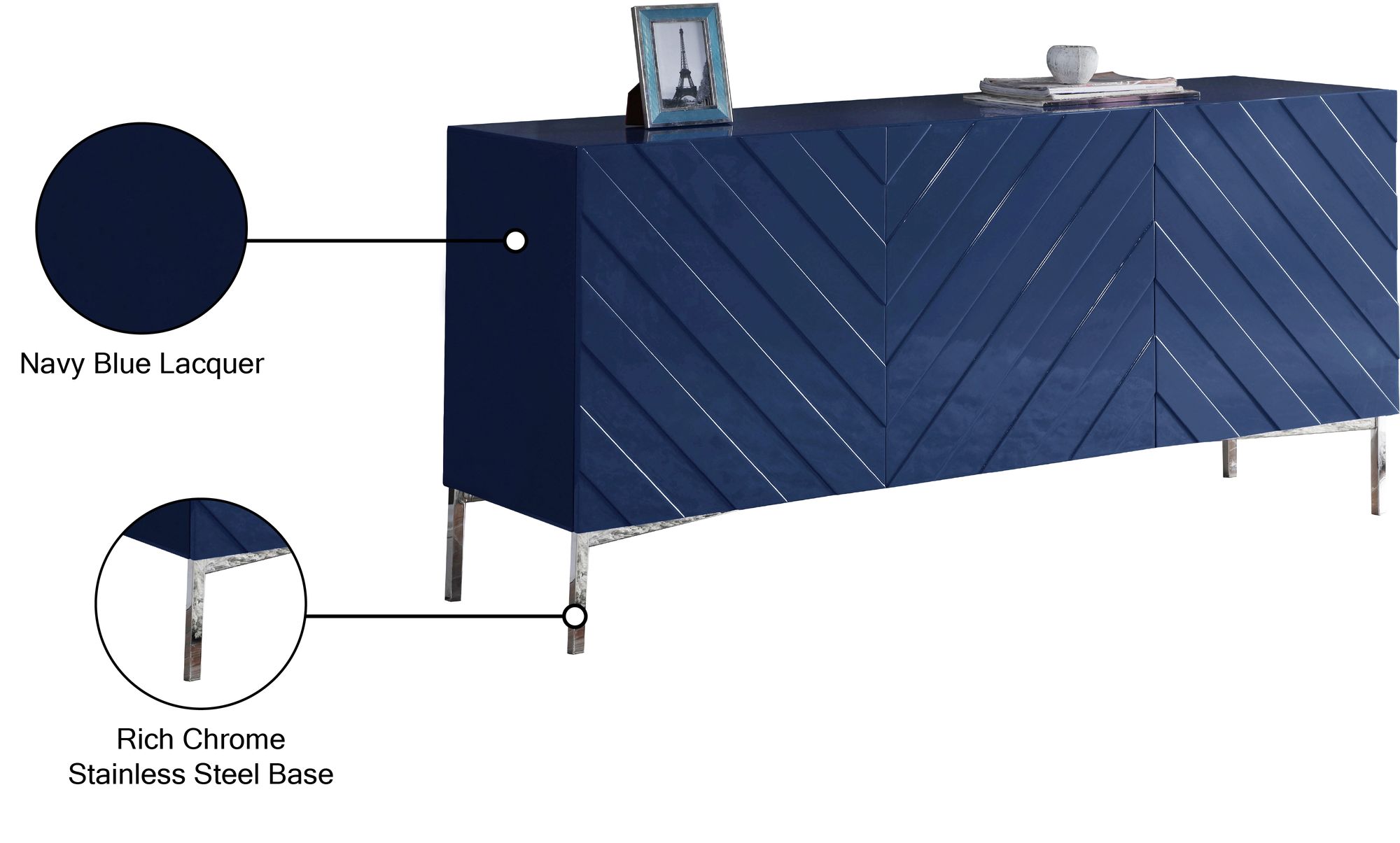 Collette 3-Door Sideboard with Chrome Stainless Steel Base