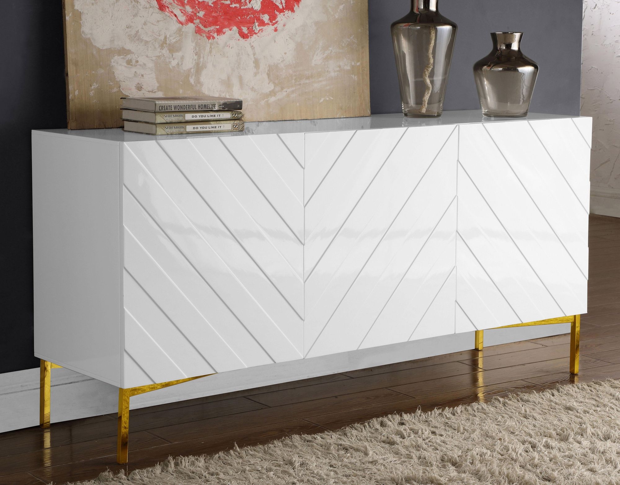 Collette 3-Door Sideboard with Stainless Steel Base