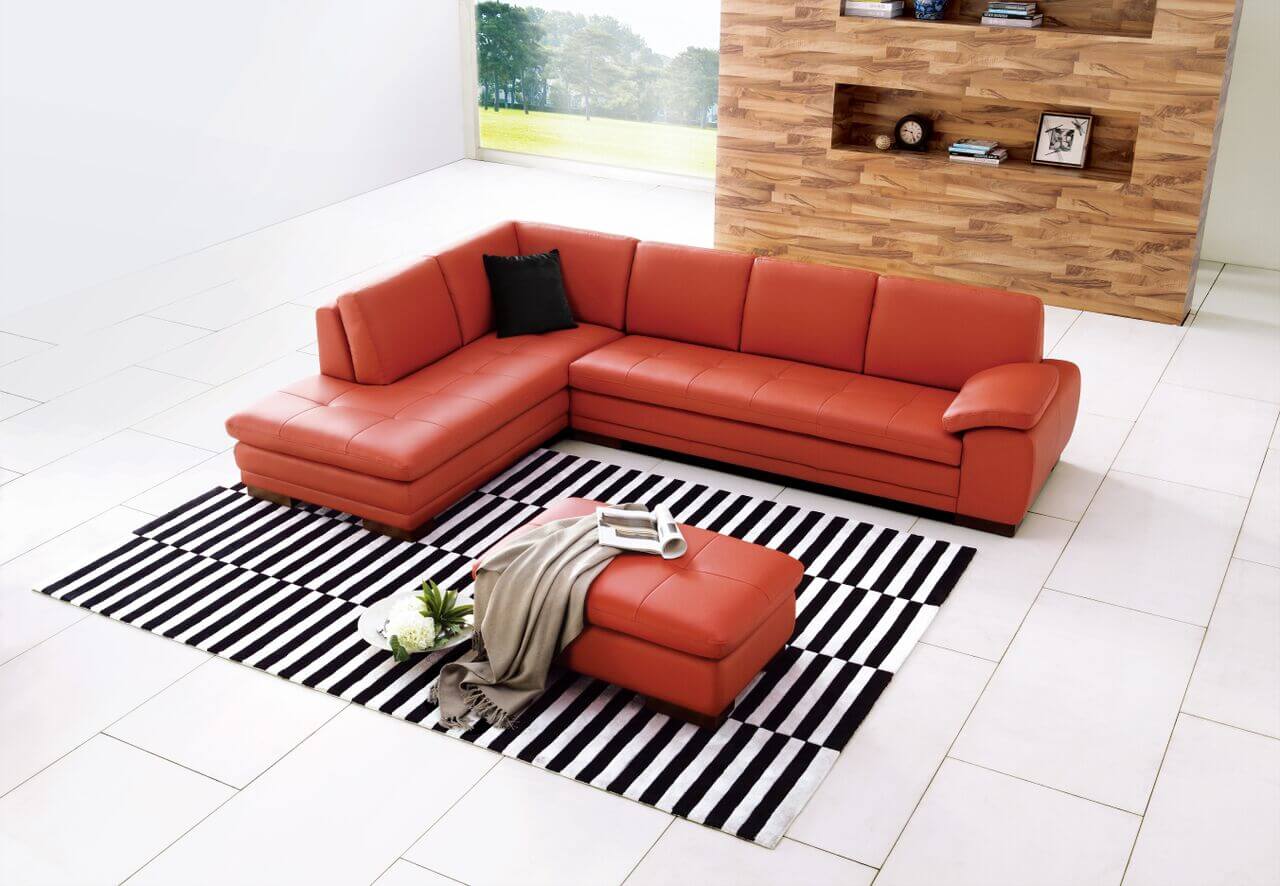 625 Italian Leather Sectional, Left Arm Chaise Facing, Pumpkin by J&M Furniture