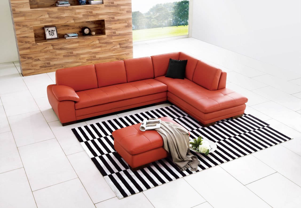625 Italian Leather Sectional, Right Arm Chaise Facing, Pumpkin by J&M Furniture