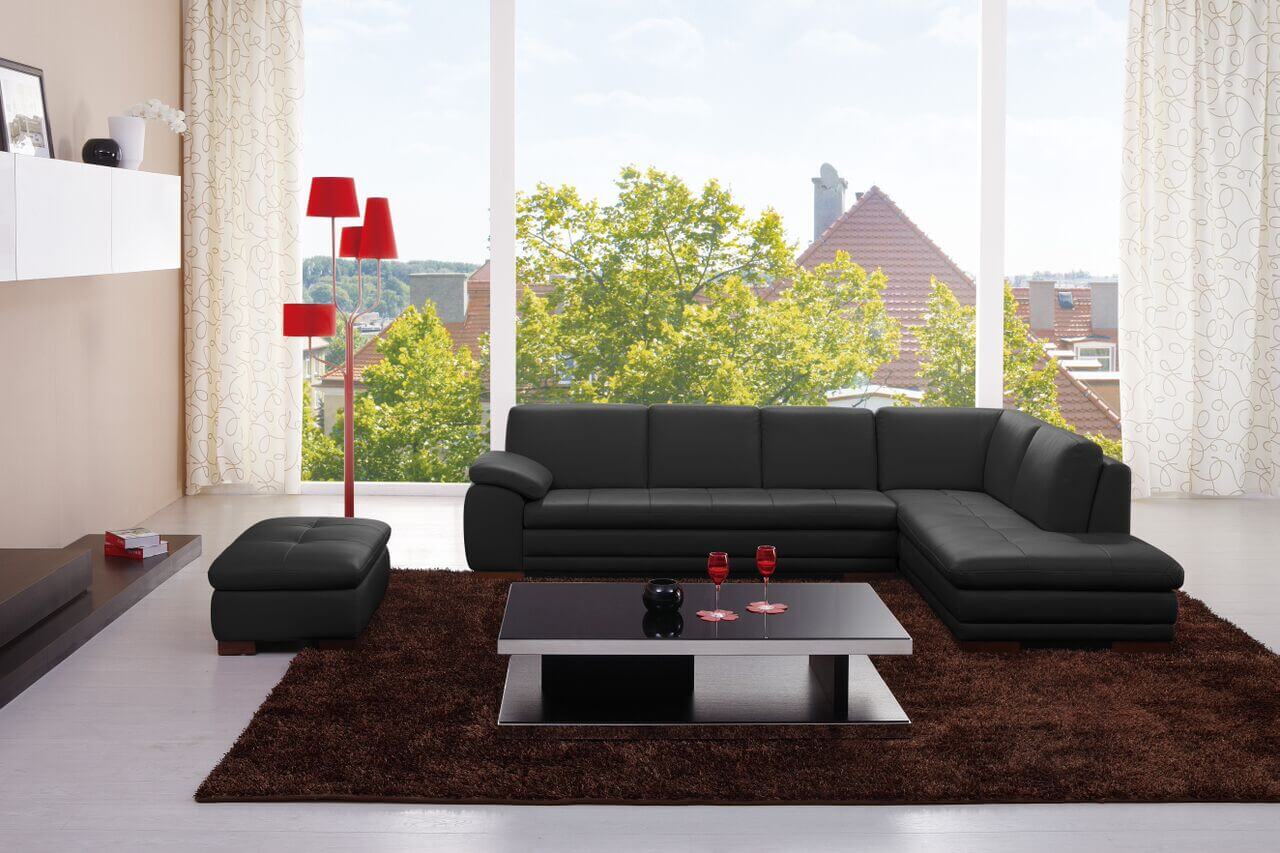 625 Italian Leather Sectional, Right Arm Chaise Facing, Black by J&M Furniture