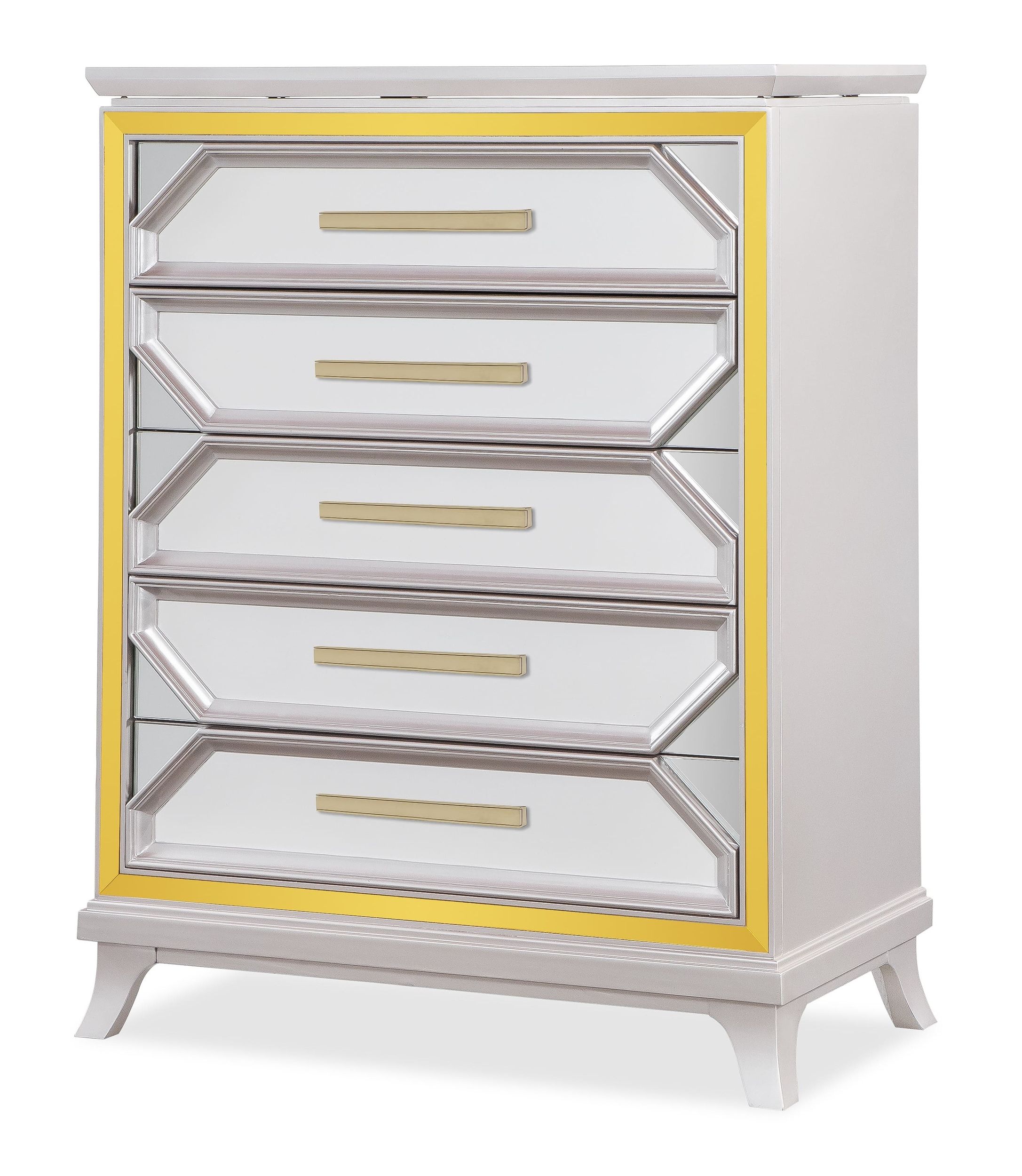 Claire Bedroom Set Gloss Glam Bedroom Furniture with Gold LED Panels & Mirrored Accents