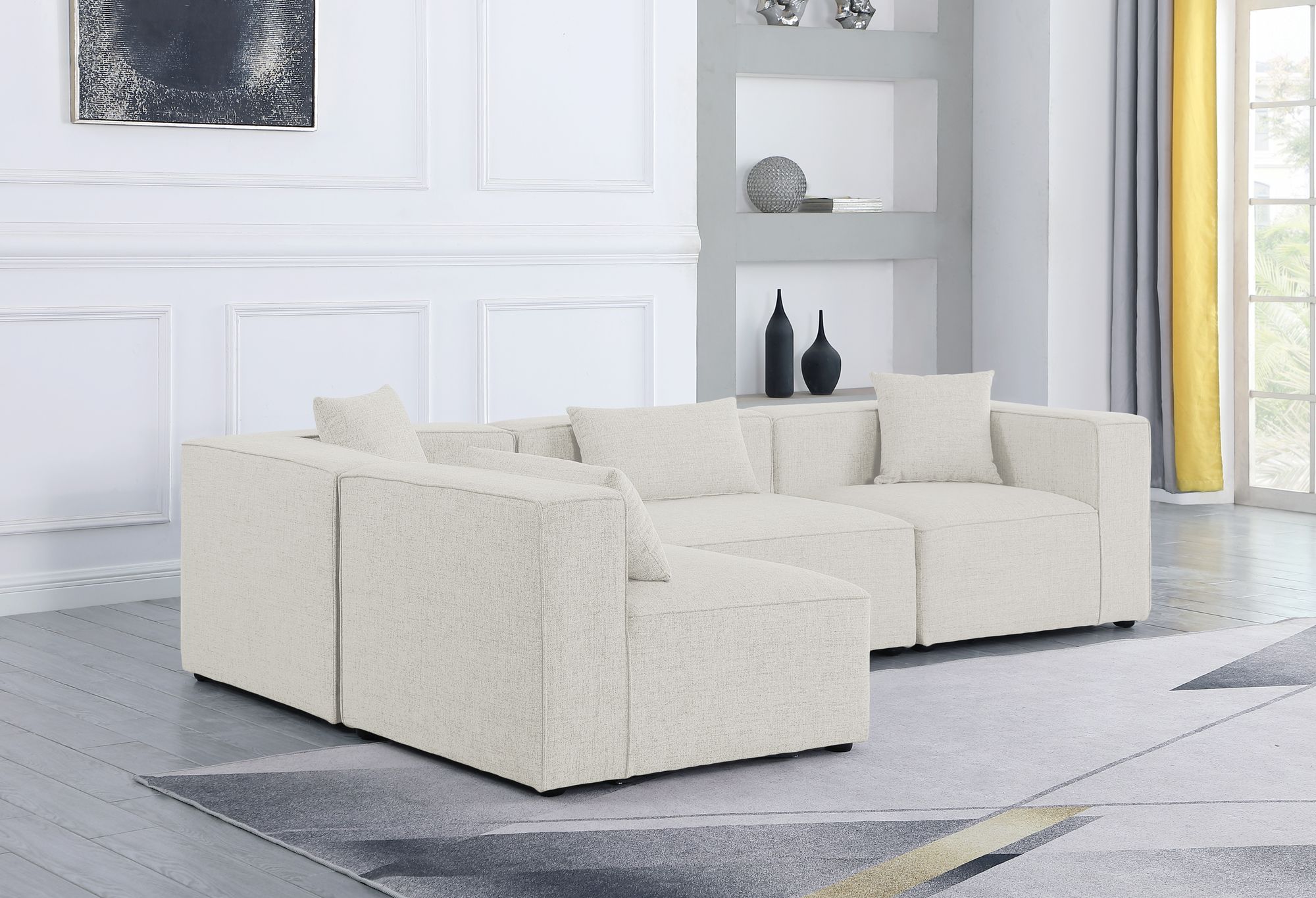 Cube 108" 4-Piece Linen Fabric Modular Corner Sectional