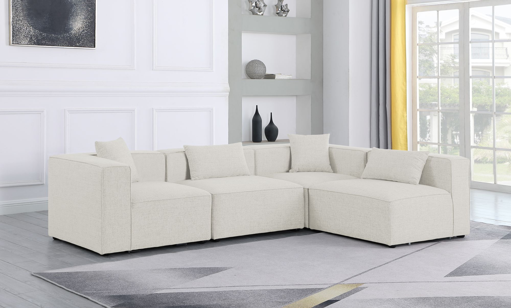 Cube 108" 4-Piece Linen Fabric Modular Corner Sectional