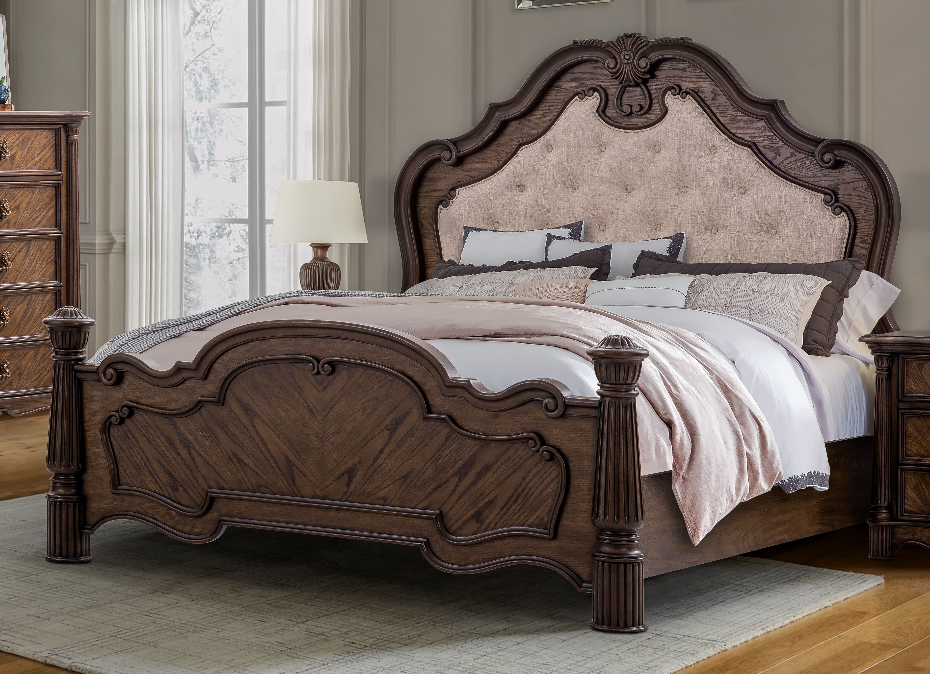 Nicole Panel Bed with Tufted Headboard