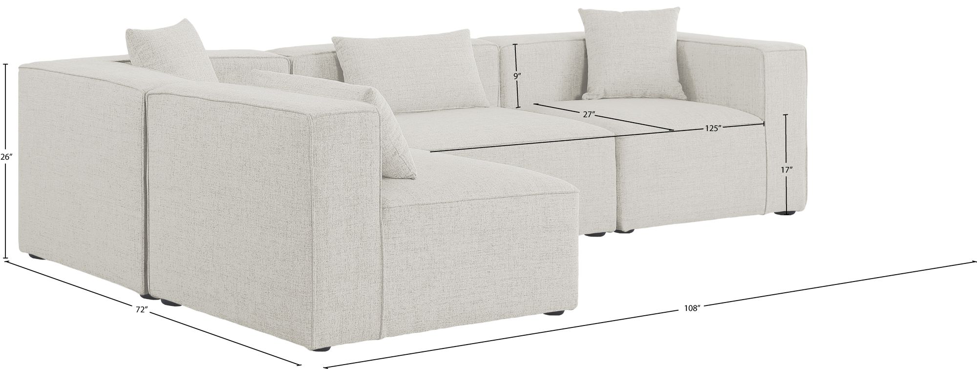 Cube 108" 4-Piece Linen Fabric Modular Corner Sectional