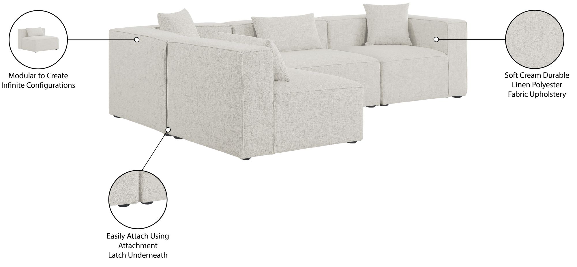 Cube 108" 4-Piece Linen Fabric Modular Corner Sectional