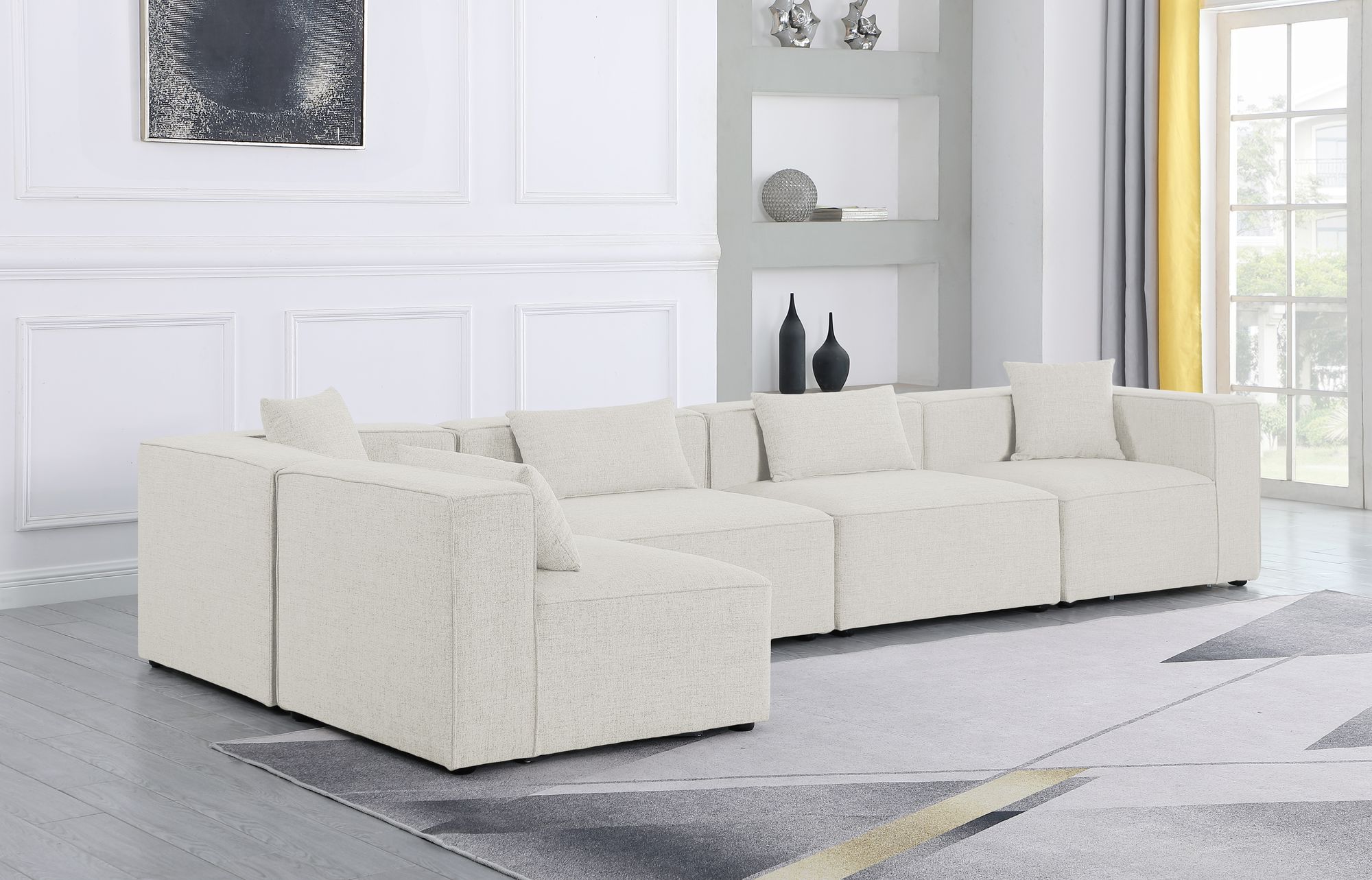 Cube 144" 5-Piece Linen Fabric Modular Corner Sectional