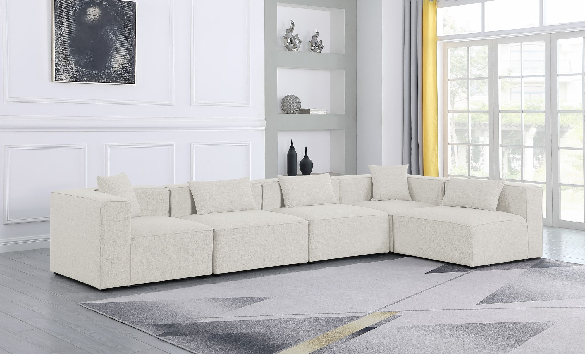 Cube 144" 5-Piece Linen Fabric Modular Corner Sectional