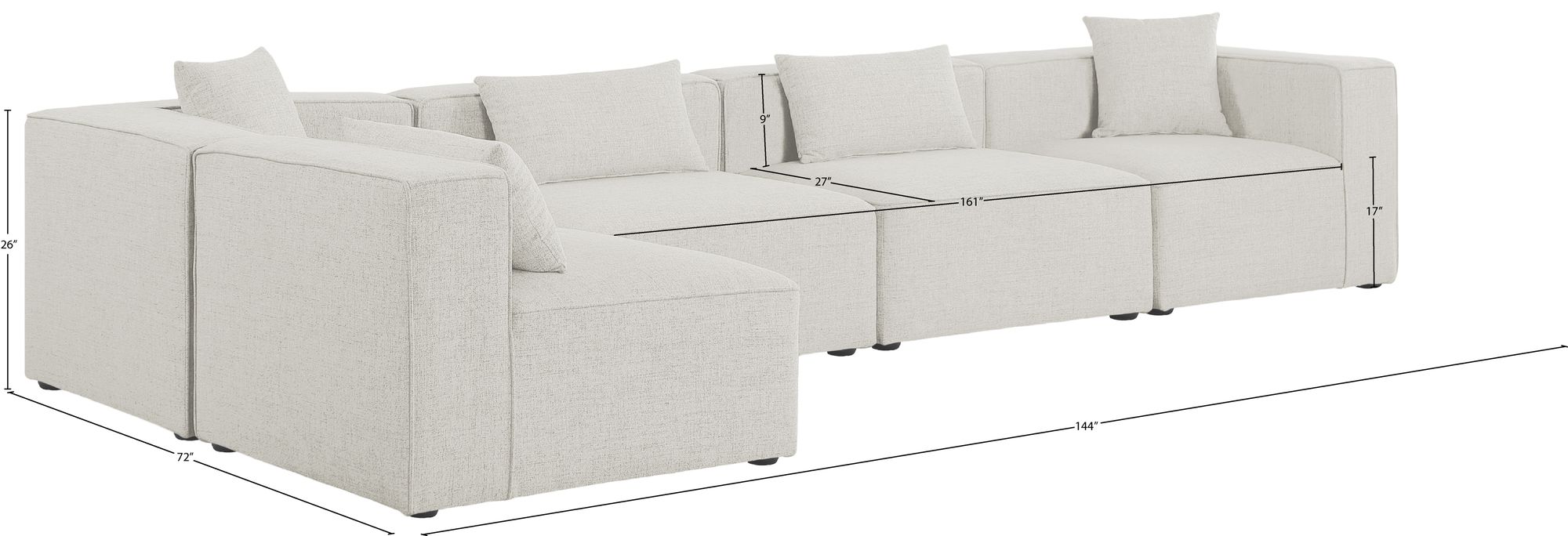 Cube 144" 5-Piece Linen Fabric Modular Corner Sectional