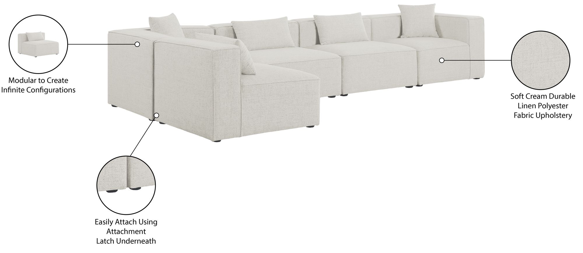 Cube 144" 5-Piece Linen Fabric Modular Corner Sectional