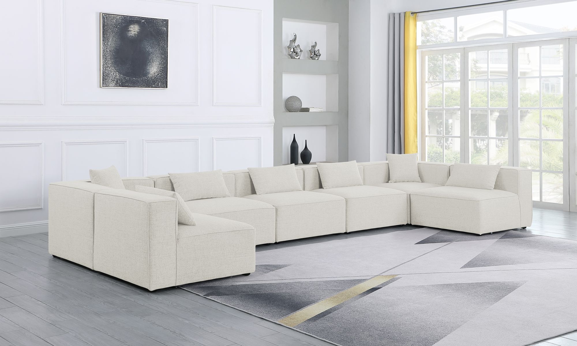Cube 180" 7-Piece Linen Fabric Modular Sectional
