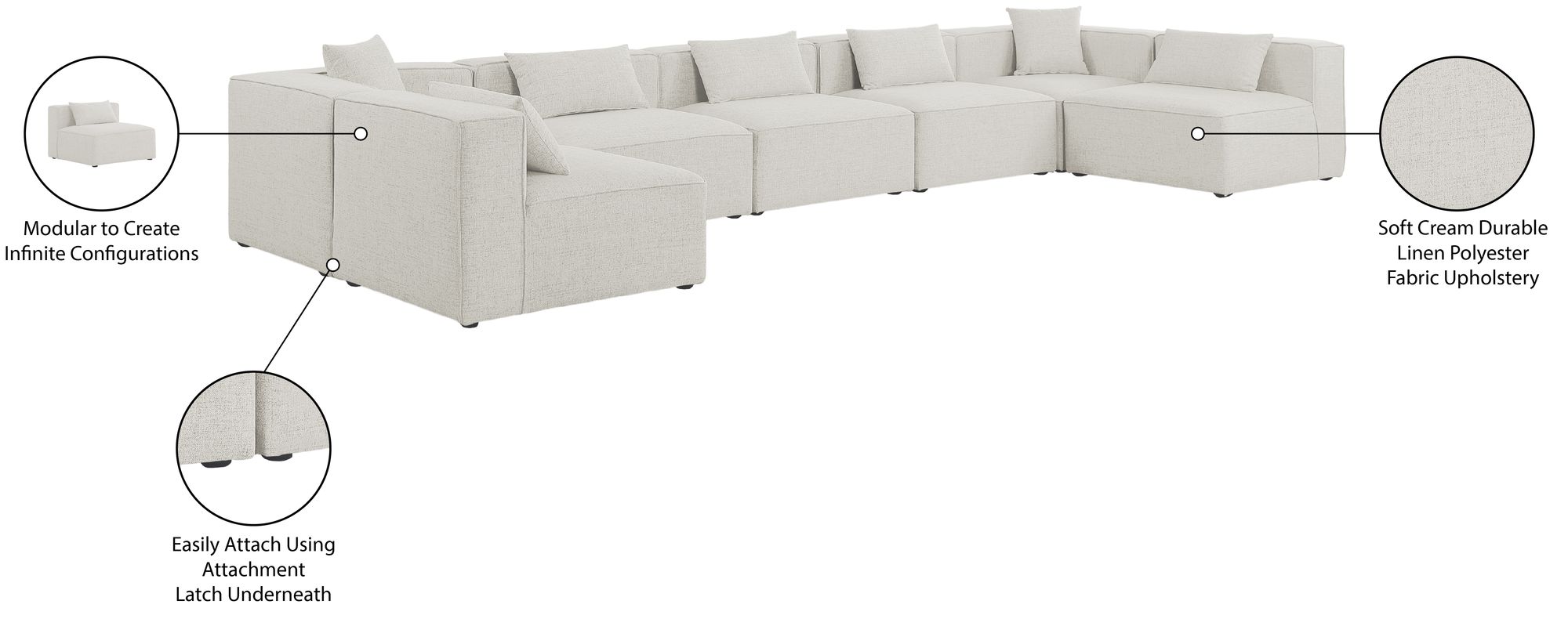 Cube 180" 7-Piece Linen Fabric Modular Sectional