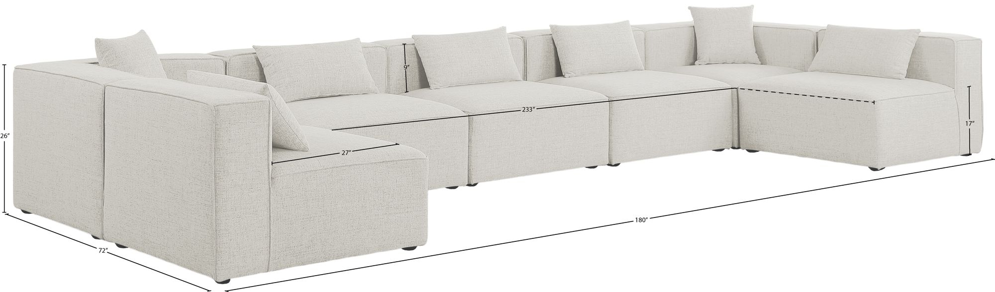 Cube 180" 7-Piece Linen Fabric Modular Sectional