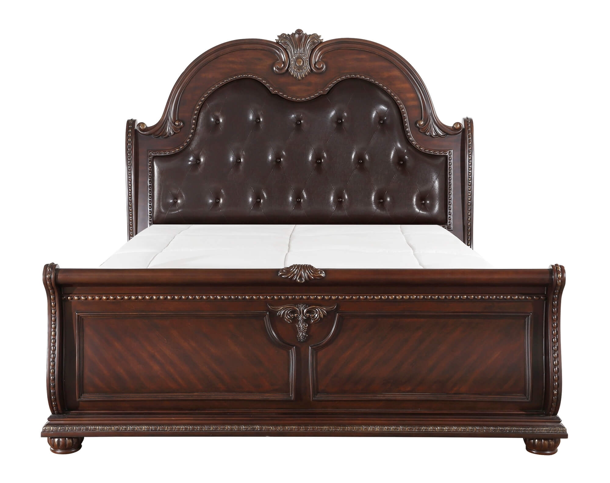 Cavalier Leatherette/Wood/Wood Veneer Tufted Sleigh Bed, Queen Size