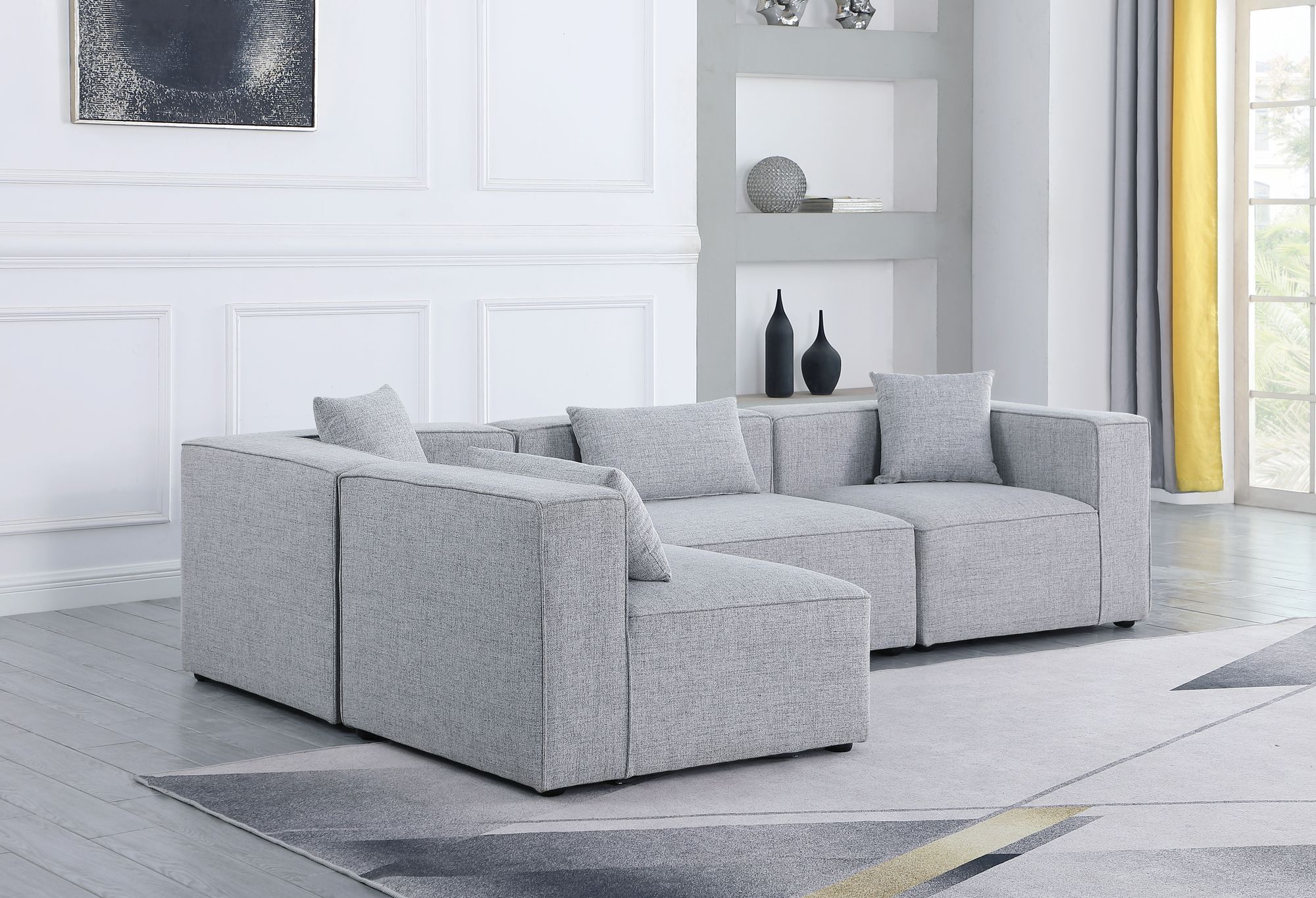 Cube 108" 4-Piece Linen Fabric Modular Corner Sectional