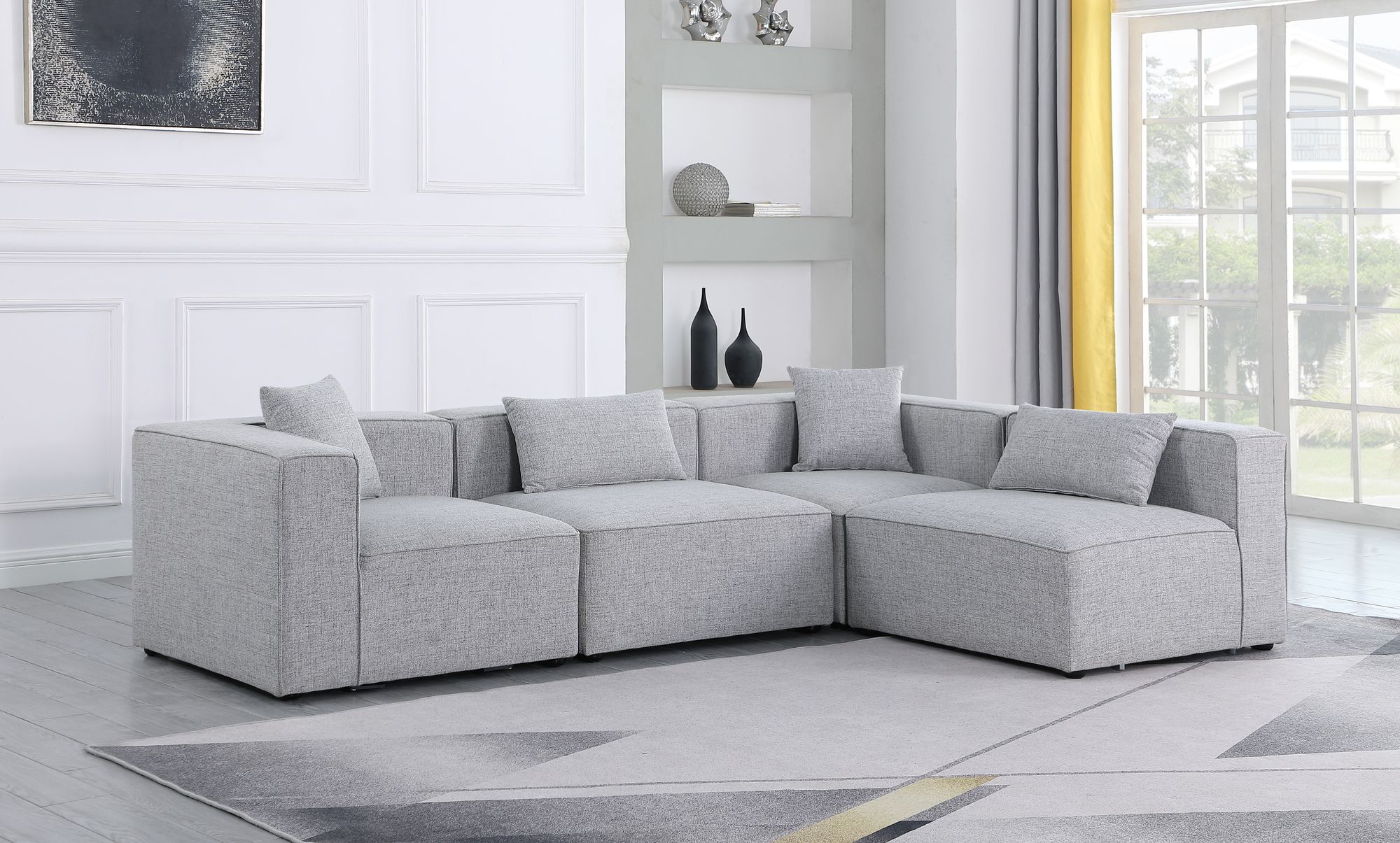 Cube 108" 4-Piece Linen Fabric Modular Corner Sectional