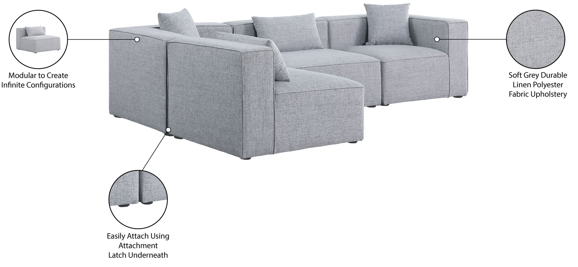 Cube 108" 4-Piece Linen Fabric Modular Corner Sectional