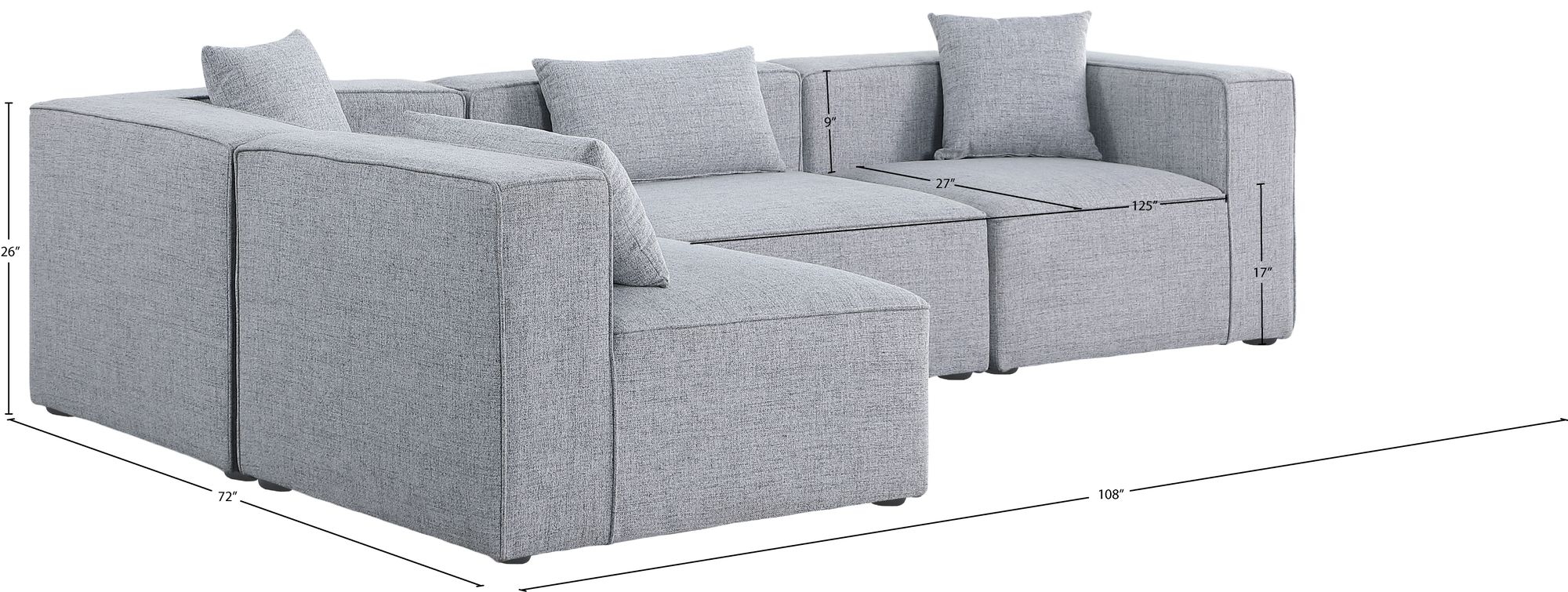 Cube 108" 4-Piece Linen Fabric Modular Corner Sectional