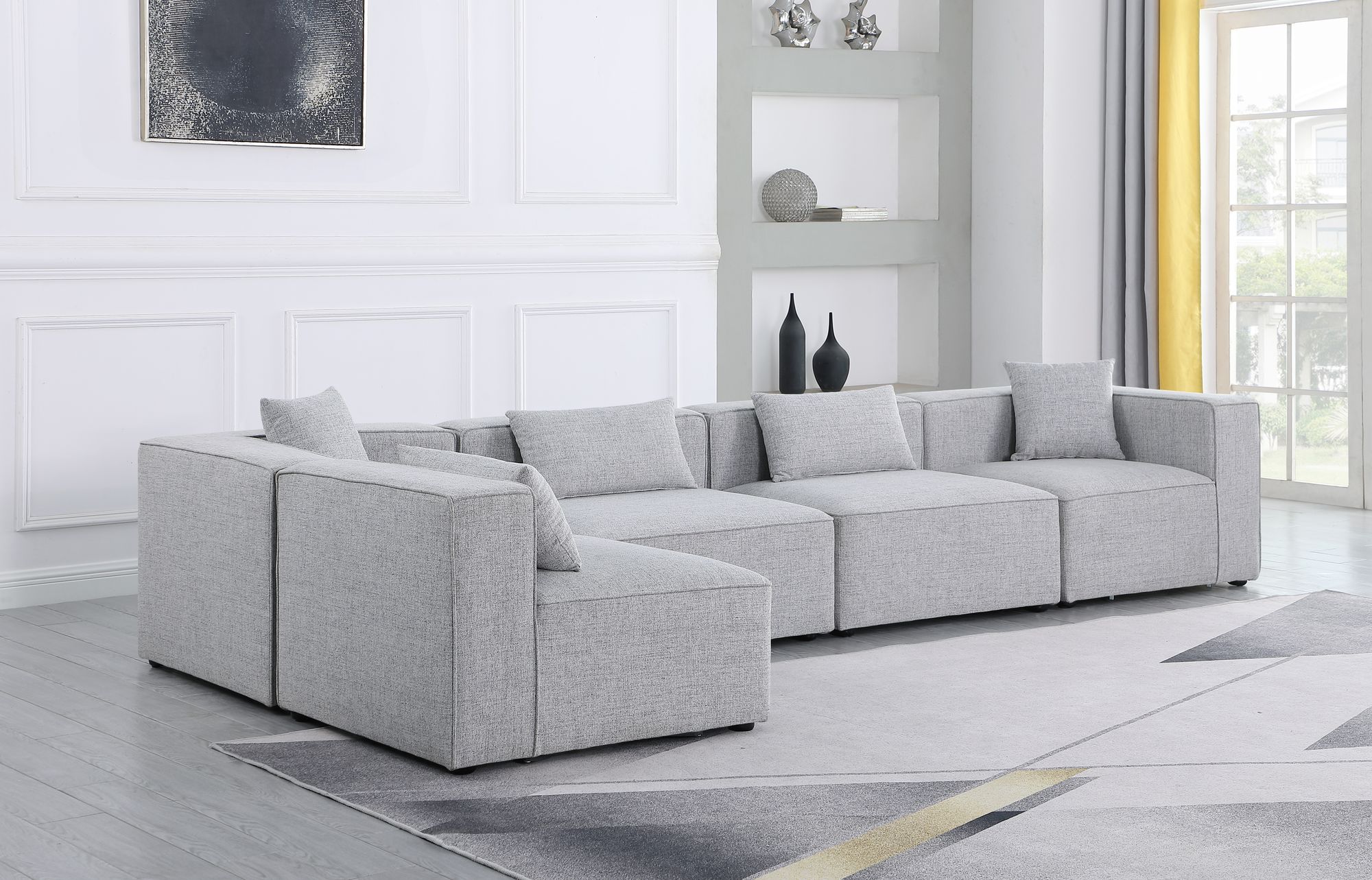 Cube 144" 5-Piece Linen Fabric Modular Corner Sectional