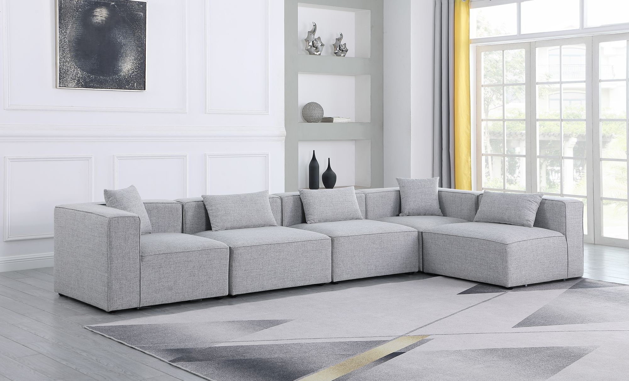 Cube 144" 5-Piece Linen Fabric Modular Corner Sectional