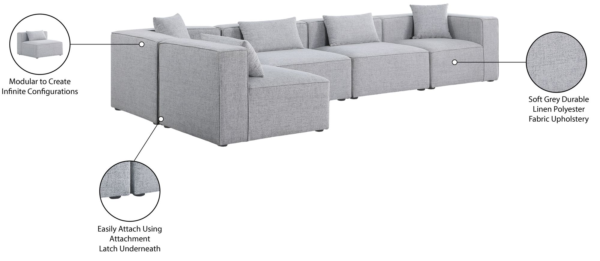 Cube 144" 5-Piece Linen Fabric Modular Corner Sectional