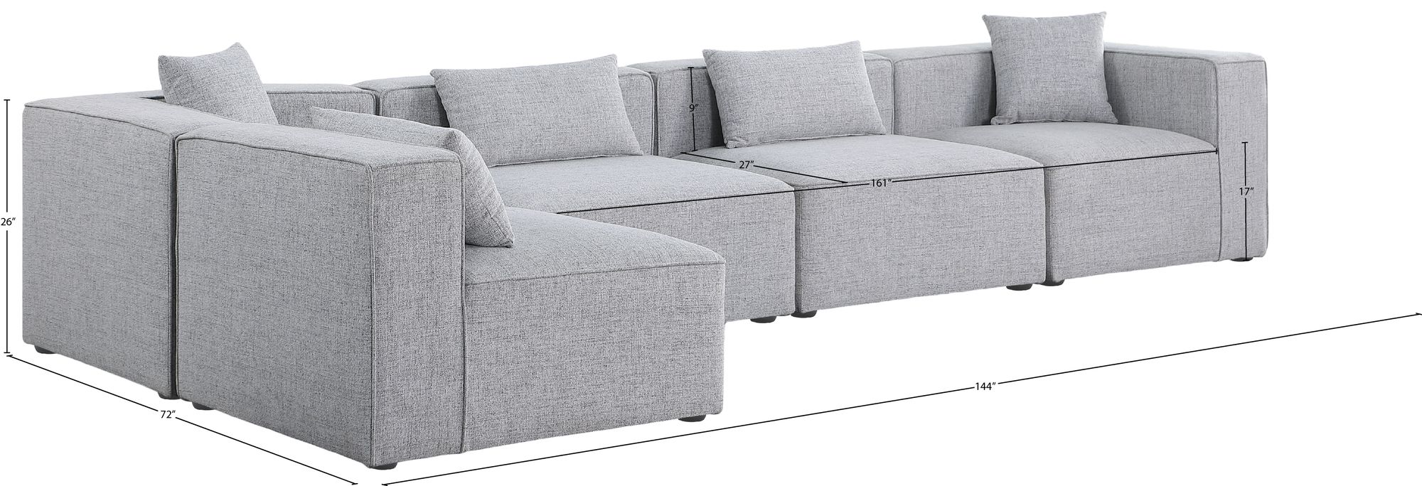 Cube 144" 5-Piece Linen Fabric Modular Corner Sectional