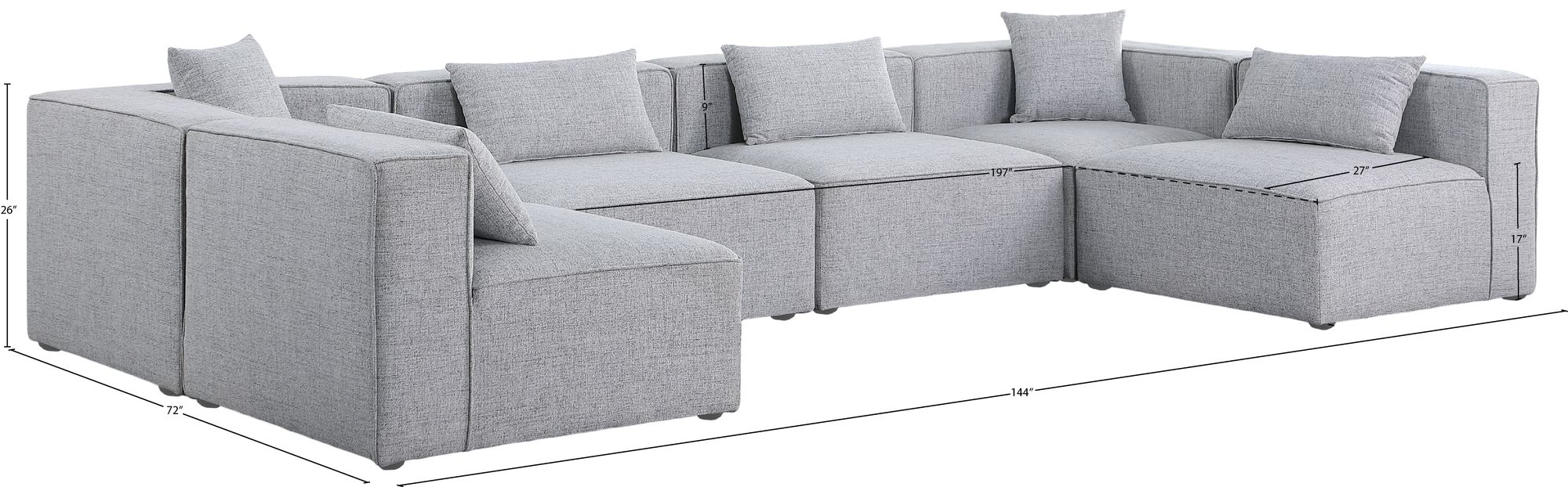 Cube 144" 6-Piece Linen Fabric Modular Corner U-Shape Sectional