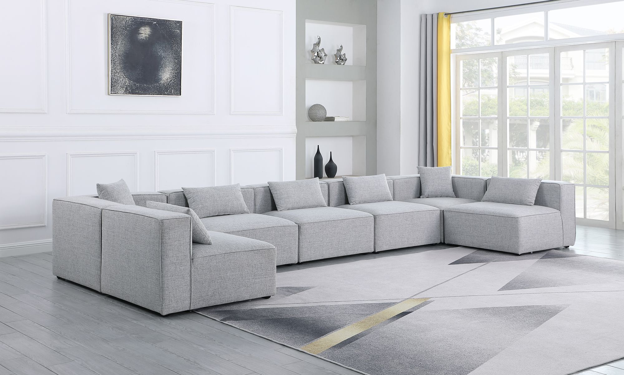 Cube 180" 7-Piece Linen Fabric Modular Sectional