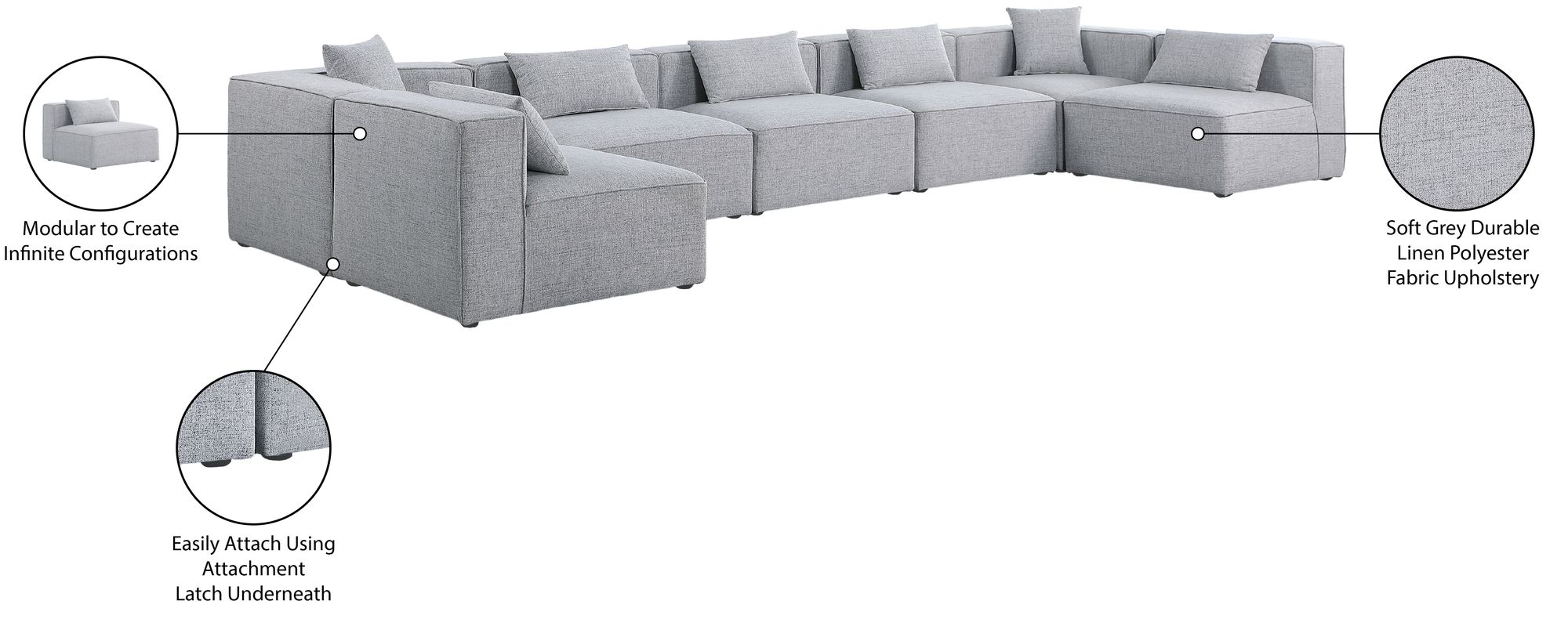 Cube 180" 7-Piece Linen Fabric Modular Sectional