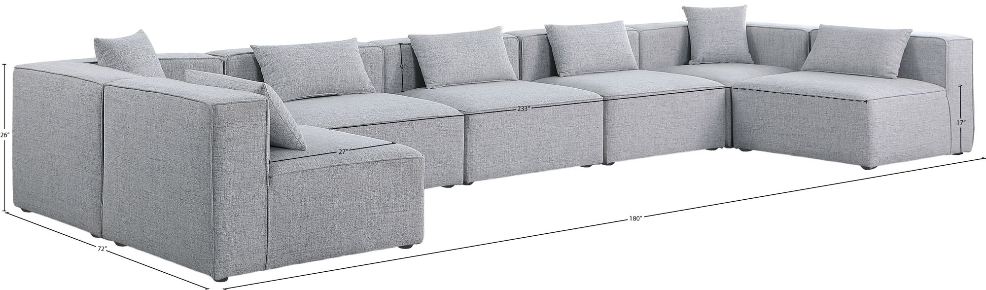Cube 180" 7-Piece Linen Fabric Modular Sectional