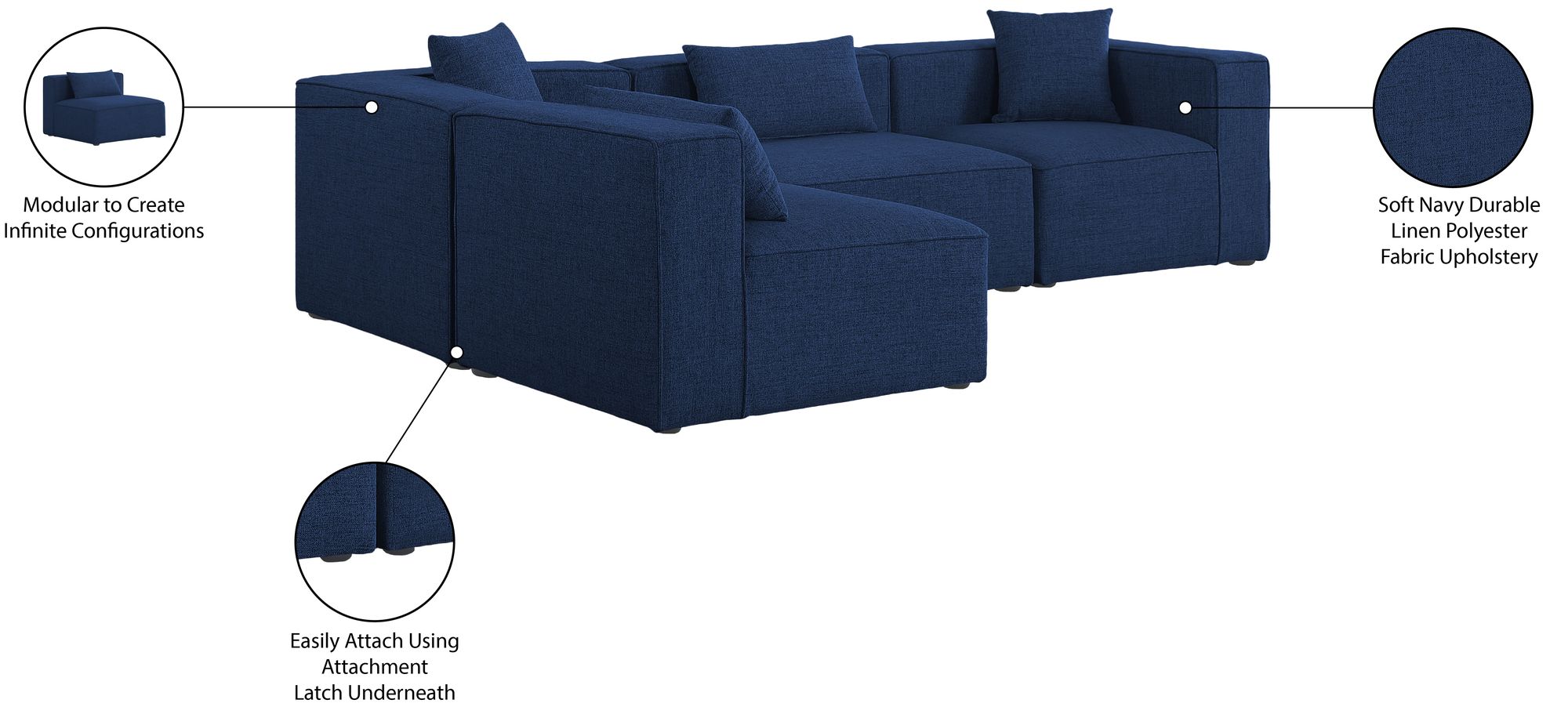 Cube 108" 4-Piece Linen Fabric Modular Corner Sectional