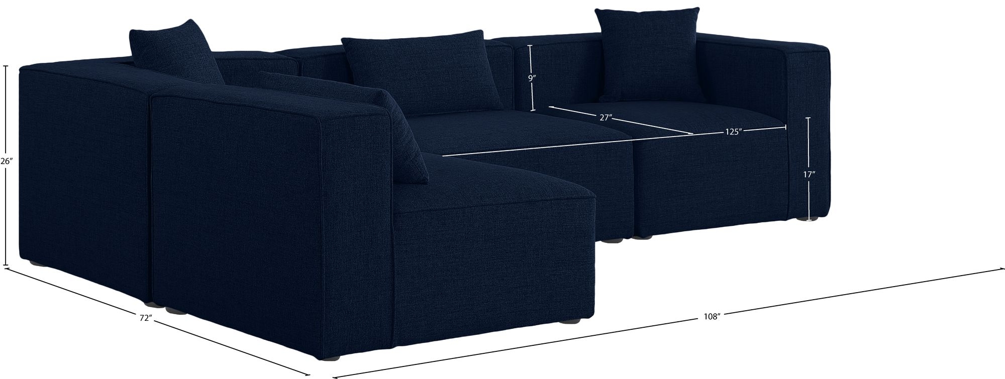 Cube 108" 4-Piece Linen Fabric Modular Corner Sectional