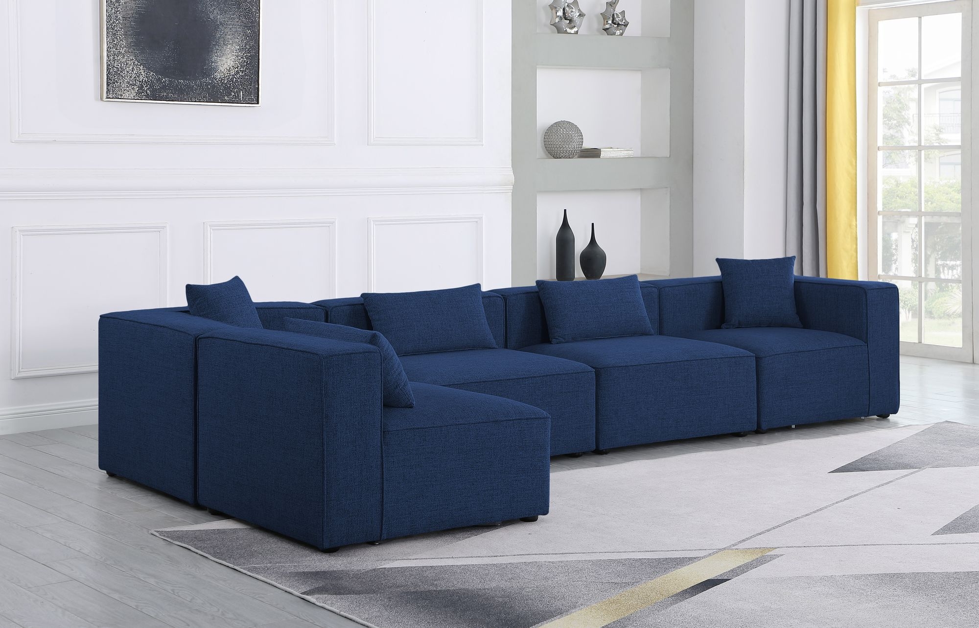 Cube 144" 5-Piece Linen Fabric Modular Corner Sectional