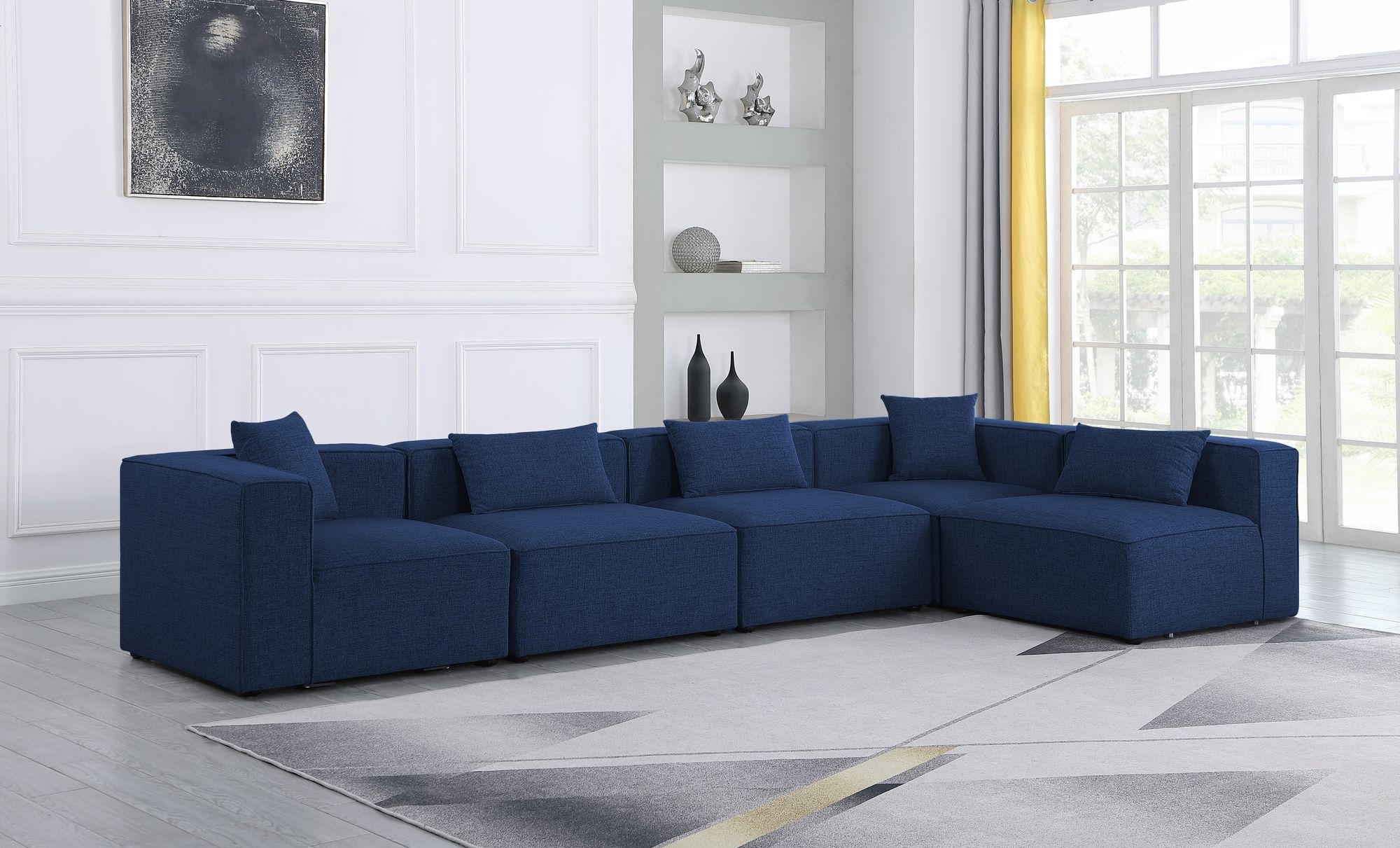 Cube 144" 5-Piece Linen Fabric Modular Corner Sectional