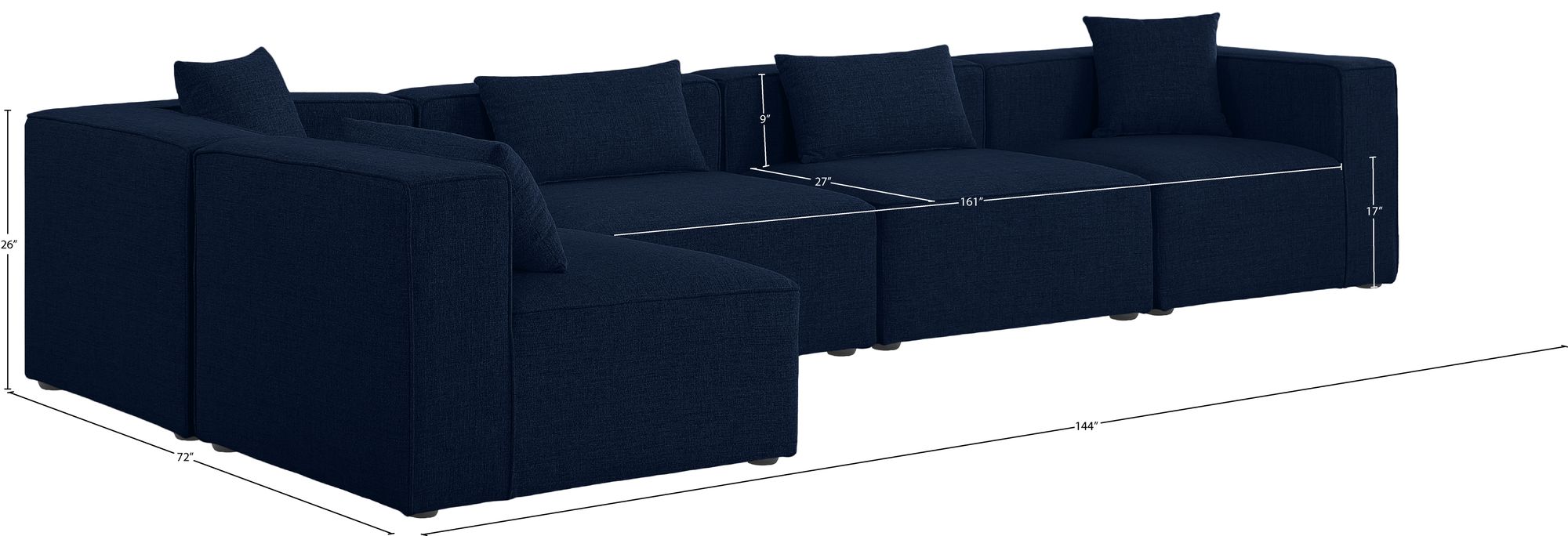 Cube 144" 5-Piece Linen Fabric Modular Corner Sectional