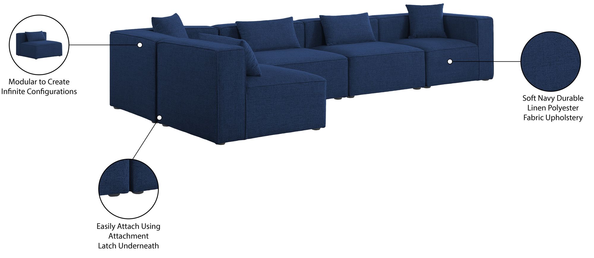 Cube 144" 5-Piece Linen Fabric Modular Corner Sectional